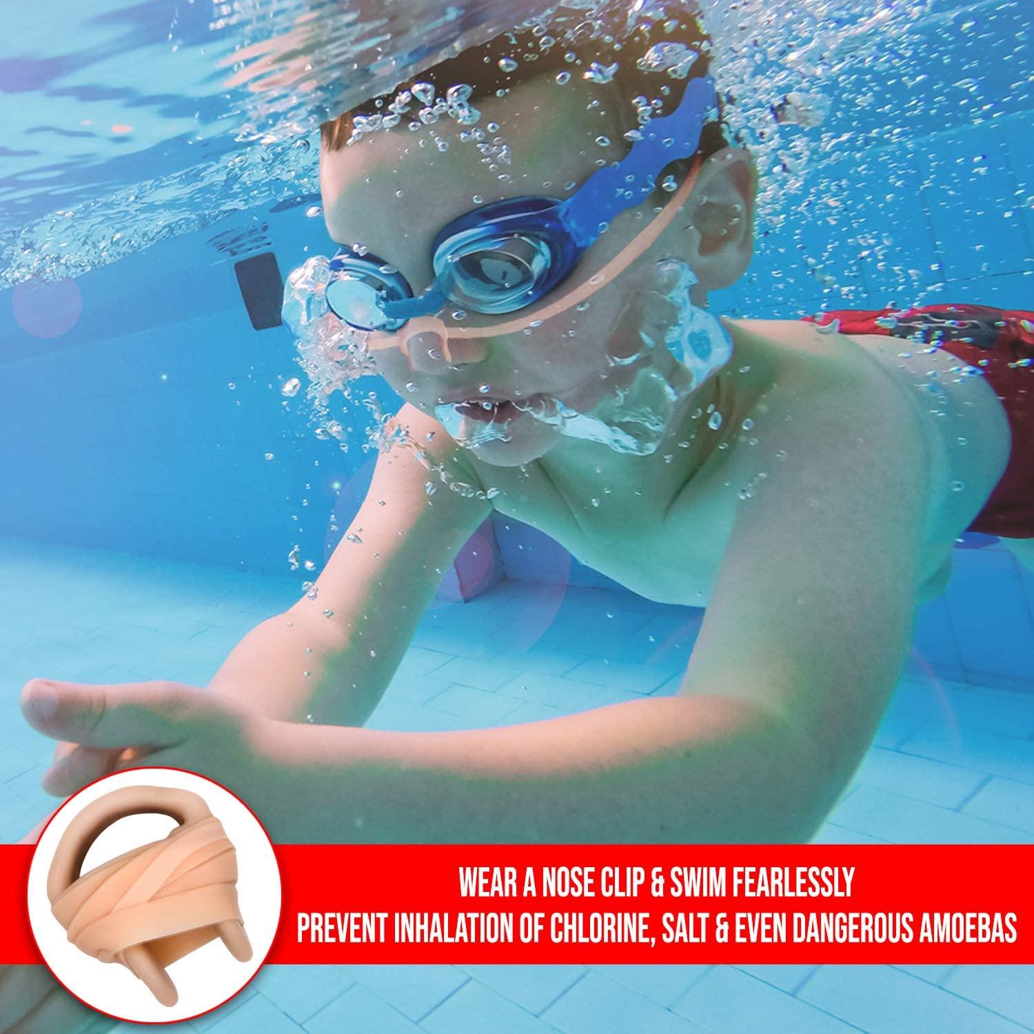 Splaqua Swimming Nose Clip with String Soft Latex Plugs for Kids and