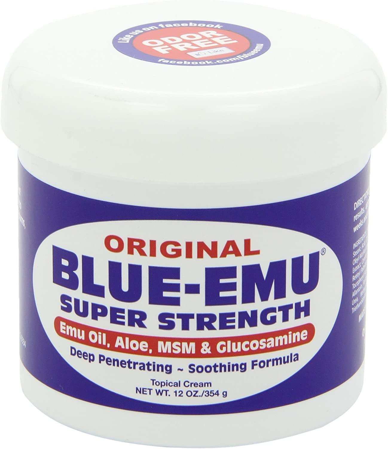 Blue-Emu - Need a little post-run TLC? Reach for the Original Blue-Emu  Super Strength Cream. For soothing muscles and joints, it checks all the  boxes. ✓ MSM ✓ Glucosamine ✓ Aloe Vera