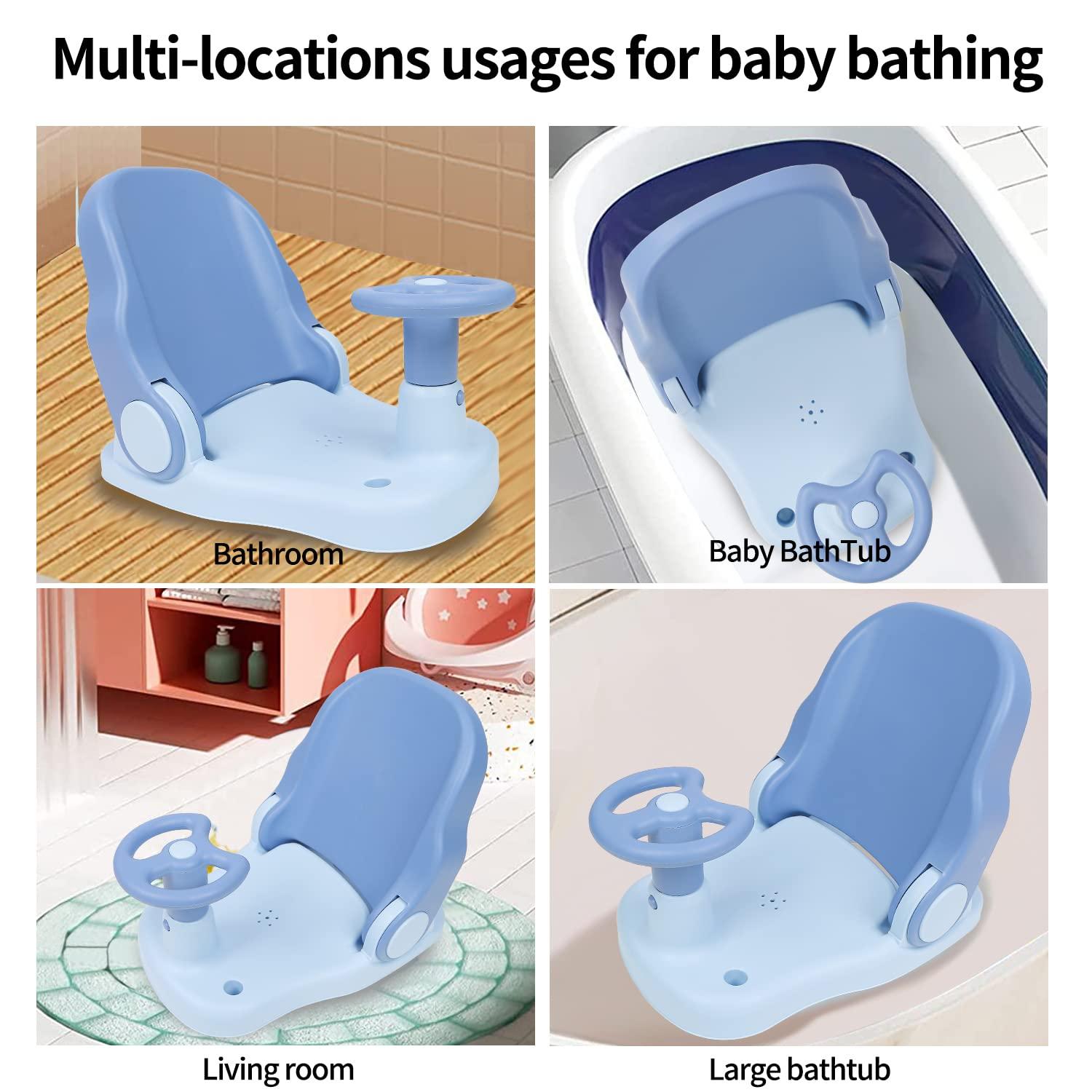 Morefeel Baby Bath Seat,Baby Bathtub Seat for Sit-up,Baby Shower Chair  Infant Bath Seat for Baby 6-36 Months with 4 Secure Suction Cups,Adjustable  Backrest Support (Blue)