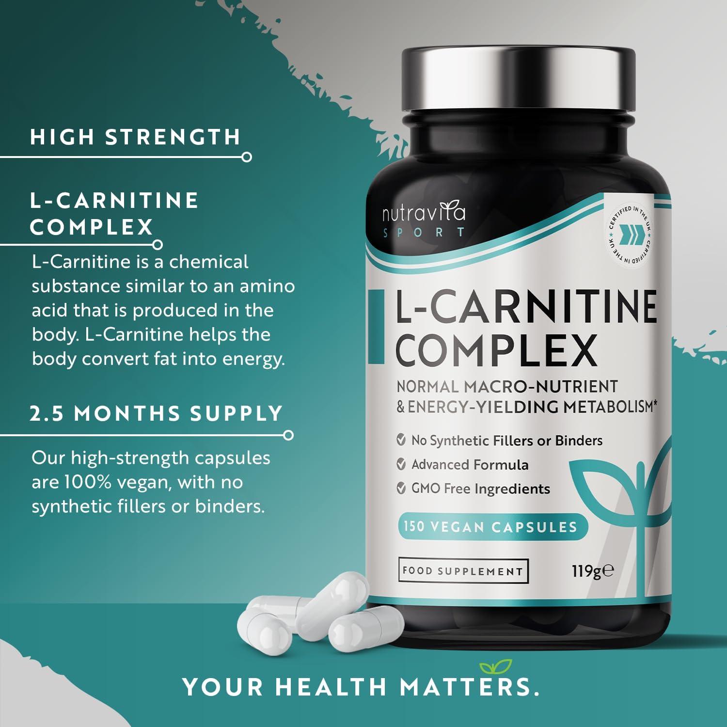 L-Carnitine Complex Capsules with Riboflavin, Biotin, Chromium, Vitamin D,  B3 & B6 - 150 Vegan Capsules - Nutravita UK | Buy Now with Express  International Delivery