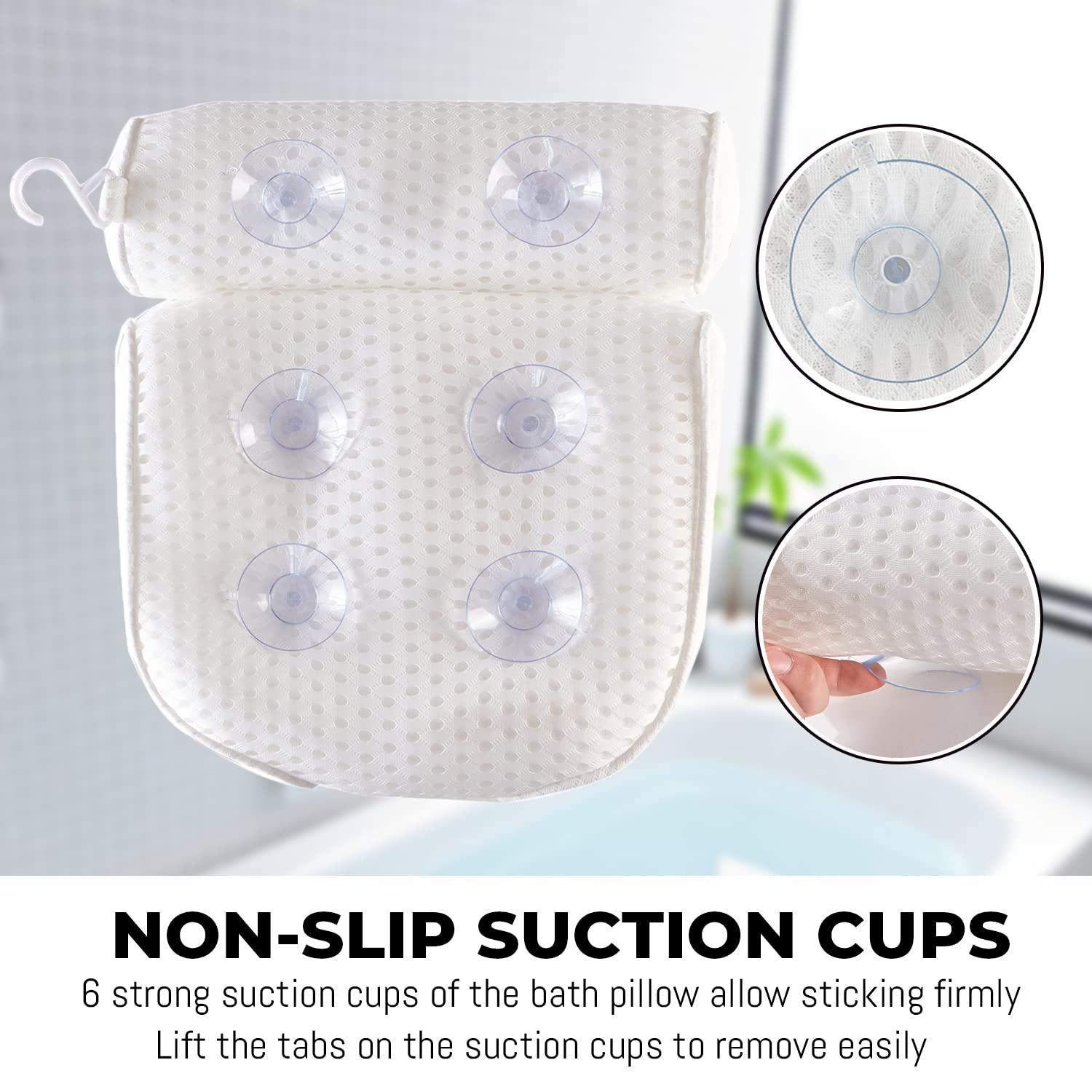 1pc Suction Cup Bathtub Pillow, White Simple Bath Pillow For