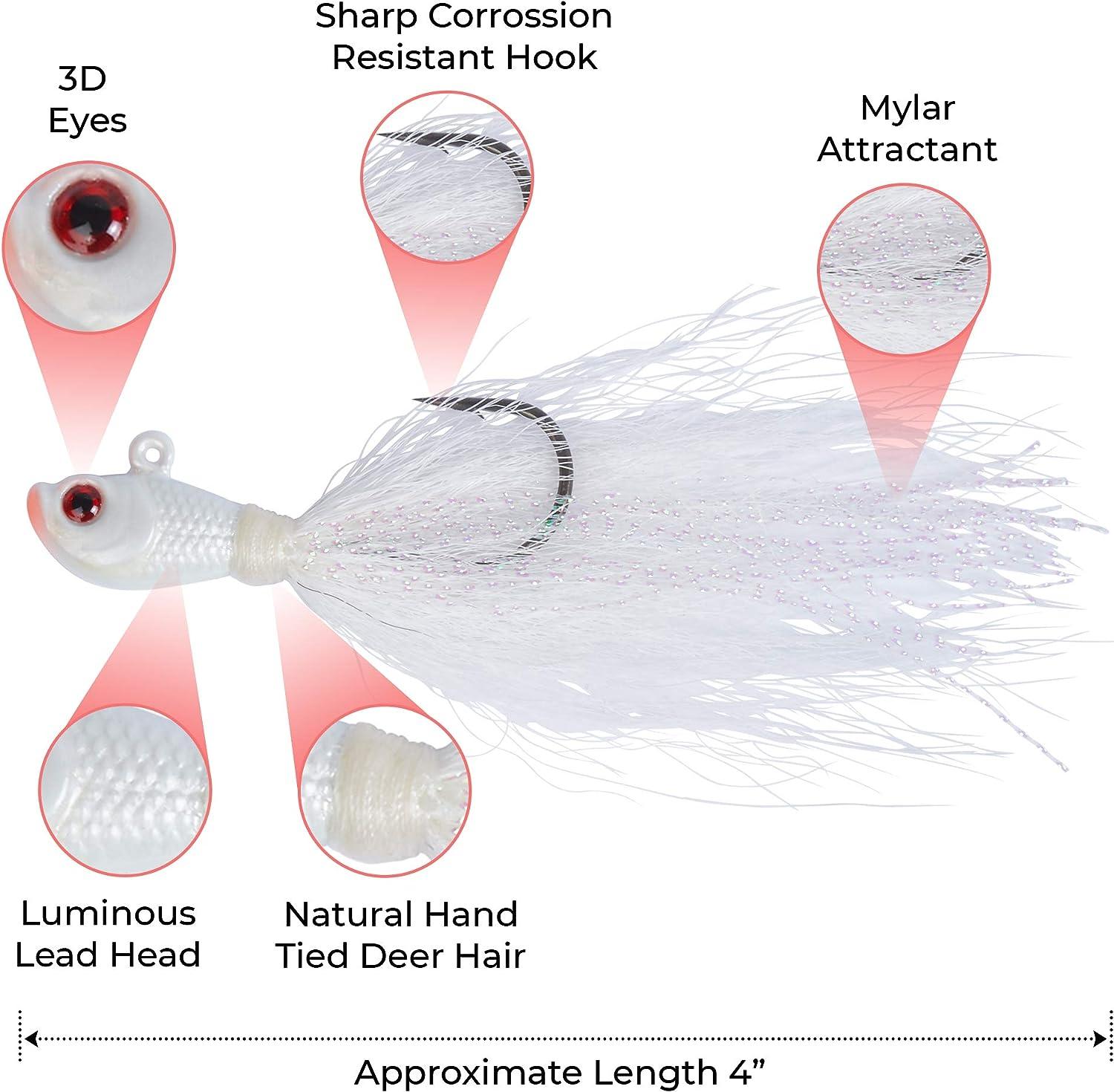 Bucktail Jig 3 Pack Saltwater/Freshwater Multiple Sizes, for Flounder