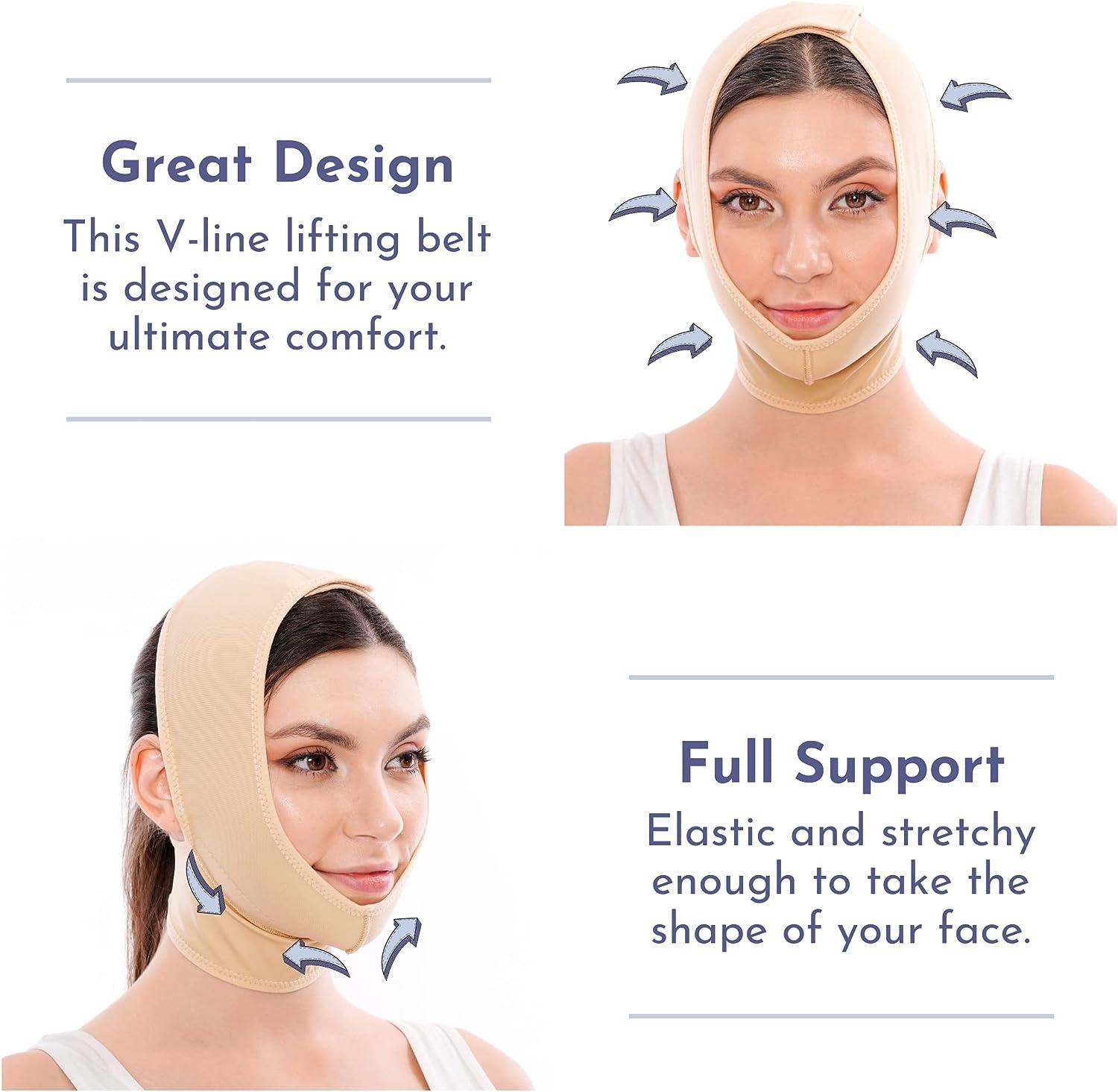 Post Surgery Facial Compression Neck Coverage Chin Strap, VShaped Face Slimmer, Jowl Tightening