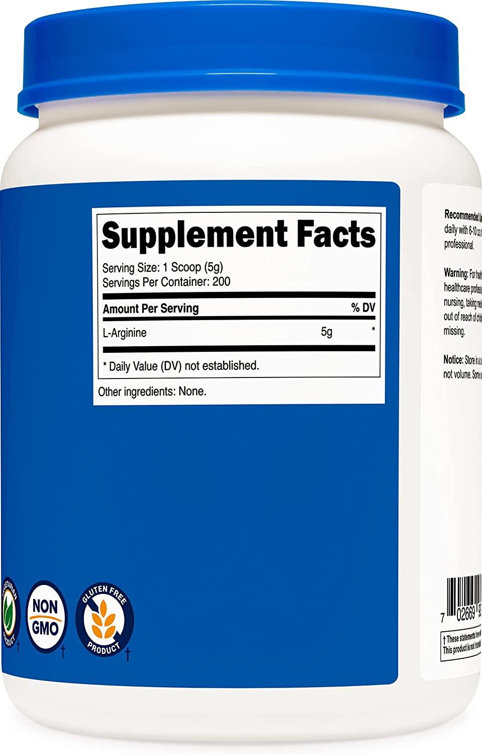 Nutricost LArginine Powder 1KG Pure LArginine, 5g Per Serving