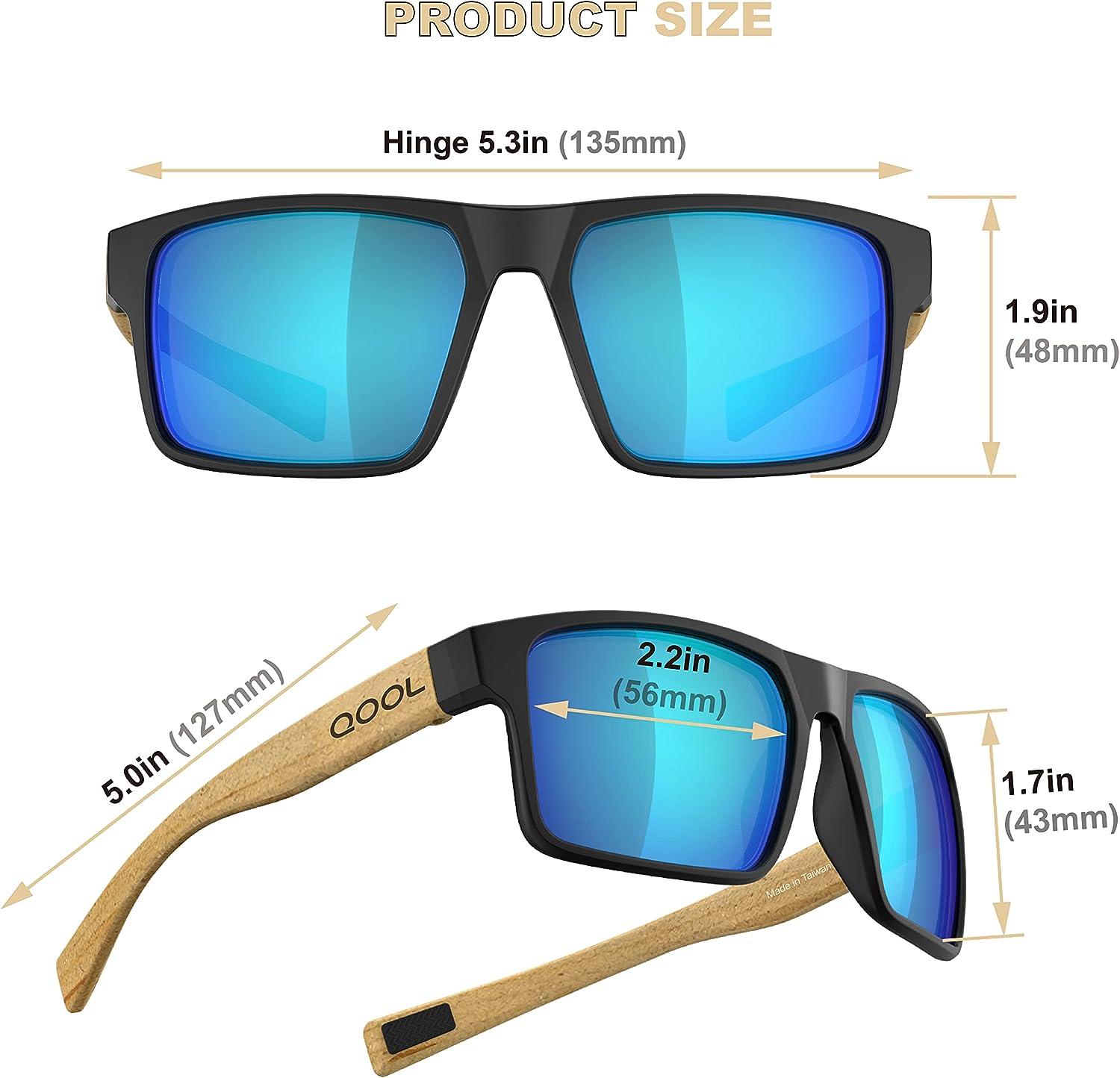 QOOL TIMES rectangle Polarized fishing Sunglasses for Men Women, Running  Hunting Golfing Cycling Hiking Outdoors F1a Wood /White Blue Mirror