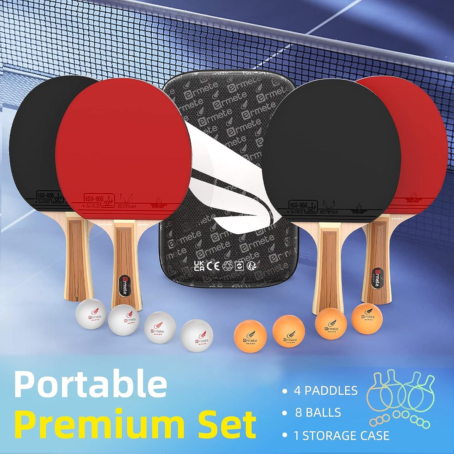 Ermete Ping Pong Paddles Set, 4 Player Table Tennis Paddles Kit