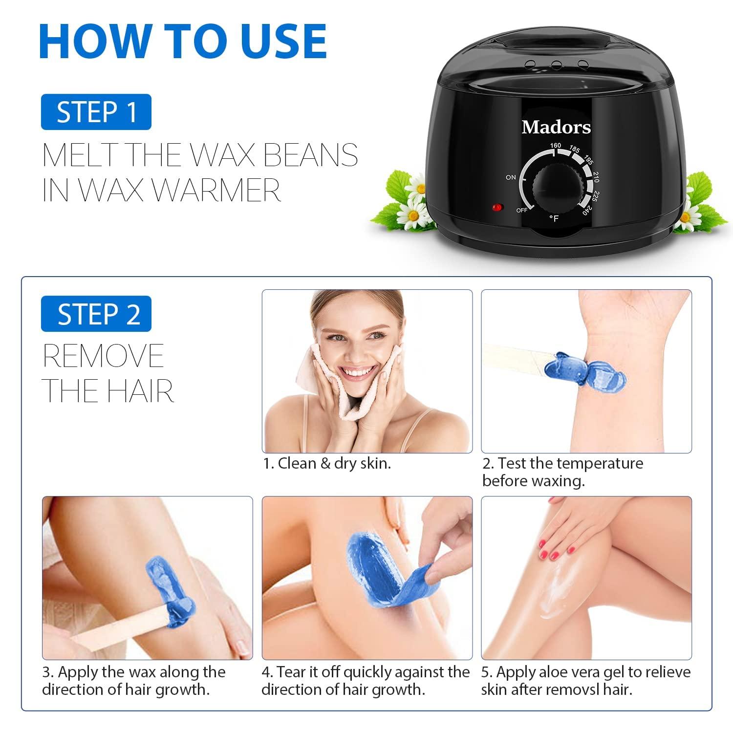 Madors Hard Wax Beads 1lb Kit with 10 Applicator Sticks Hair Removal