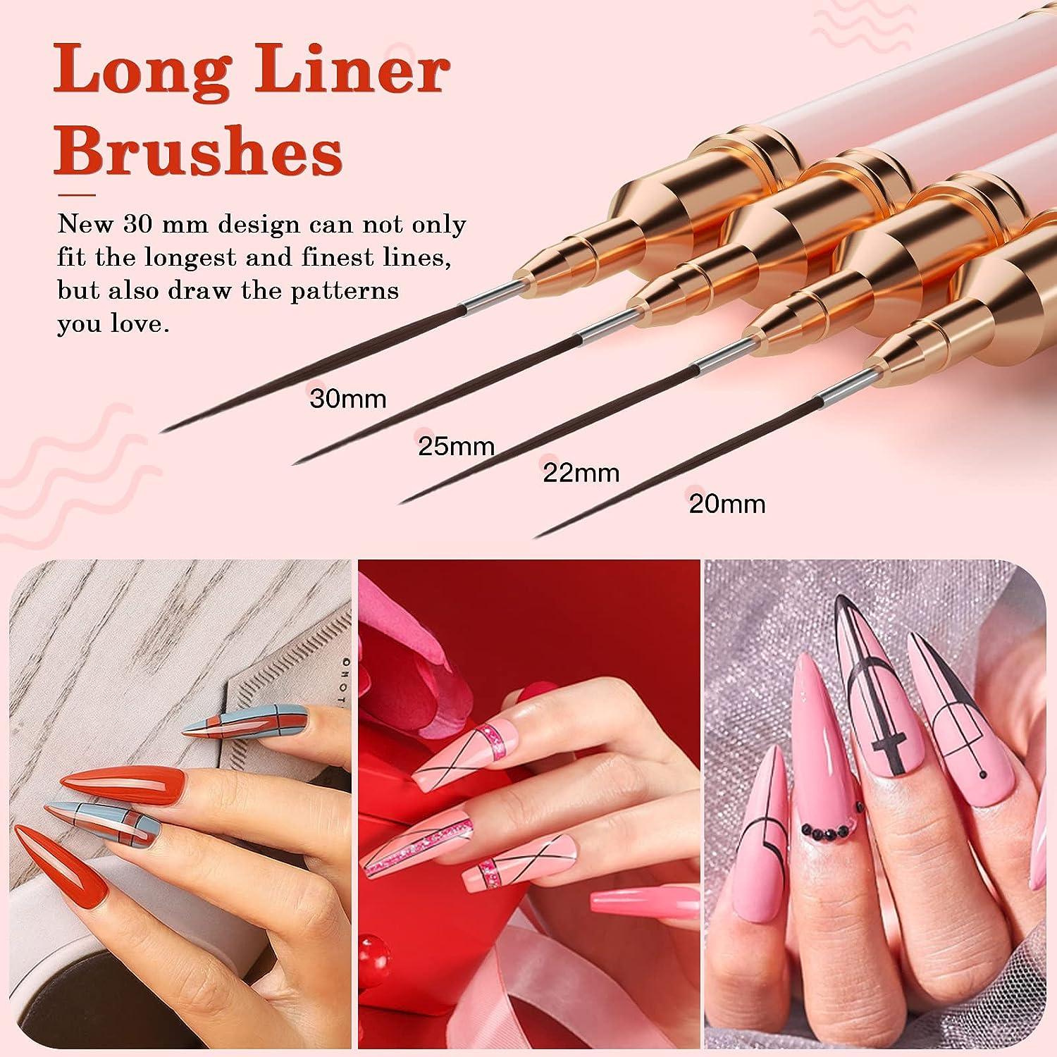 Nail Art Brushes, 5PCS Double-Ended Nail Art Liner Brushes Striping Liner  Brush Nail Design Brushes for Long Lines,Tiny Details,Fine Drawing Nail  Brushes for Nail Art,Sizes 5/7/9/10/11/15/20/22/25/30 Light pink
