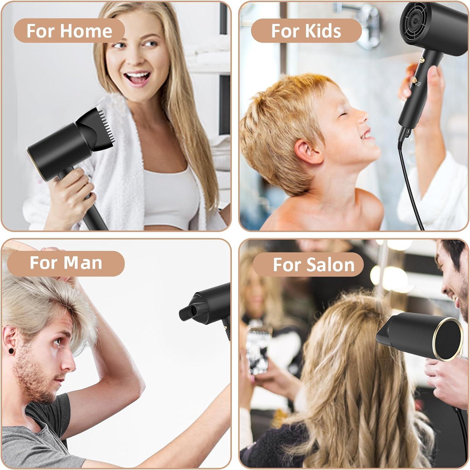 Travel Hair Dryer With Diffuser, Professional Hairdryer Low Noise Lightweight Blow Dryer For Curly Hair Concentrator With 2 Speed, Heat And Cool