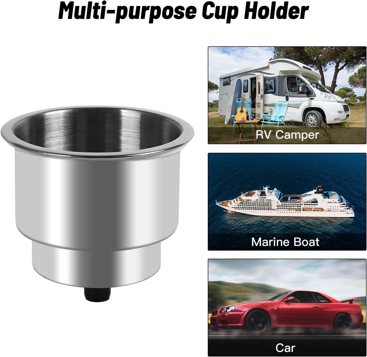 Goture Stainless Steel Cup Drink Holder with Drain Marine Boat Rv Camper  Rod B-Cup Holder(2PCS)