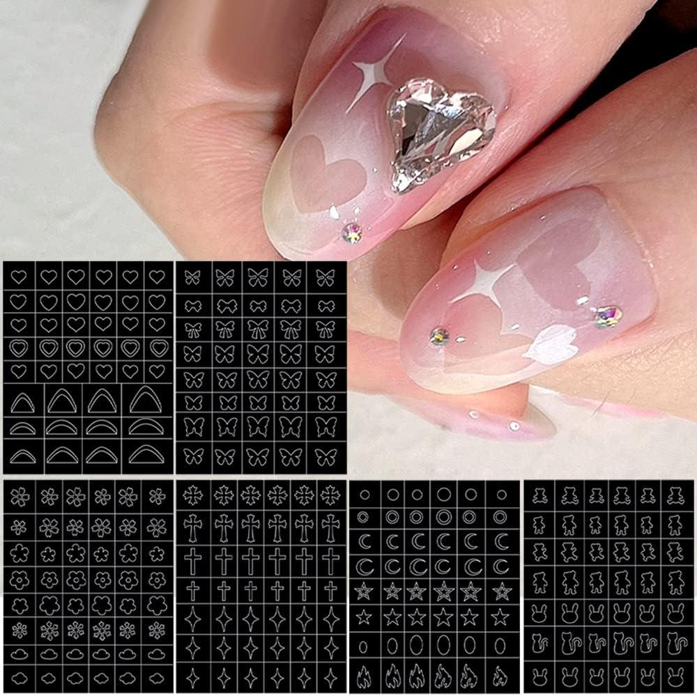 24 Sheets Airbrush Stencils Nail Stickers for Nails Heart Butterfly Flower  Moon Stars Hollow French Nail Art Sticker Decals Printing Templates Stencil  Tool Manicure Tips DIY Decorations 1 24sheet