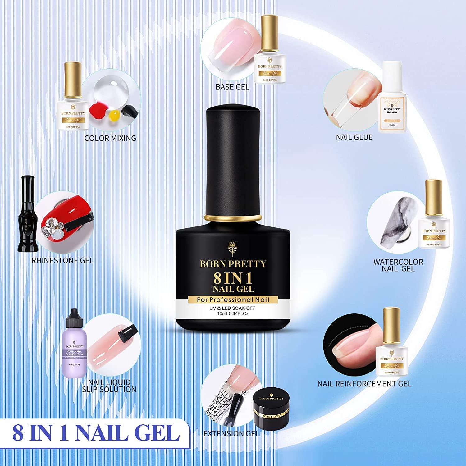BORN PRETTY 8 in 1 Nail Glue Gel Base Gel Extension Gel Kit for Acrylic