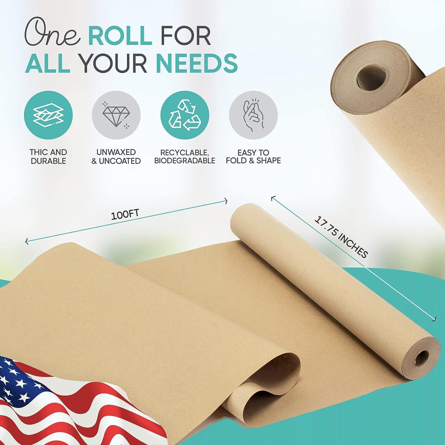 Brown Kraft Paper Roll 17.75” x 1200” (100ft) Made in USA- Ideal for Gift  Wrapping, Packing Paper for Moving, Art Craft, Shipping, Floor Covering