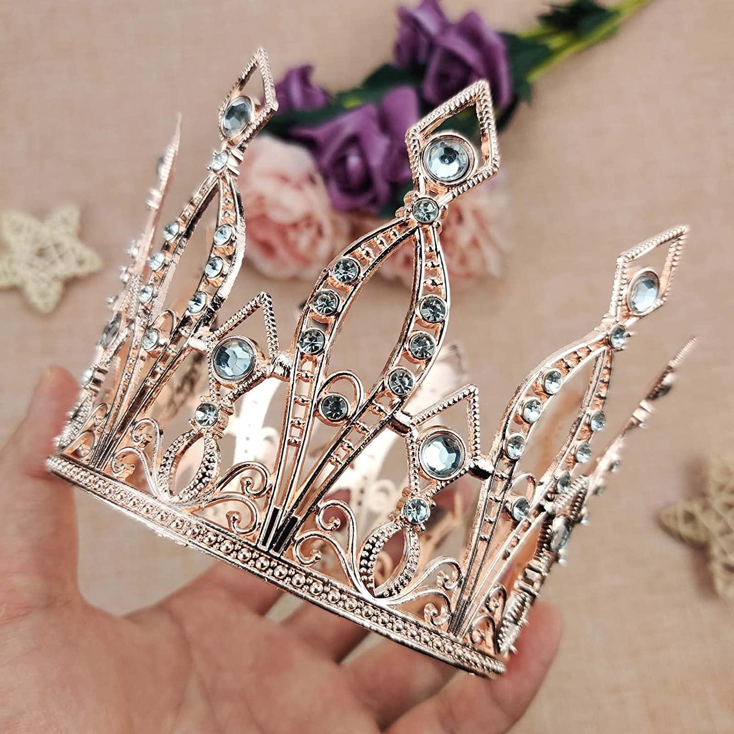 Crown Cake Topper Rhinestone Crystal Handmade Tiara Cake Decoration for  Baby Shower Birthday Wedding Party Favors (