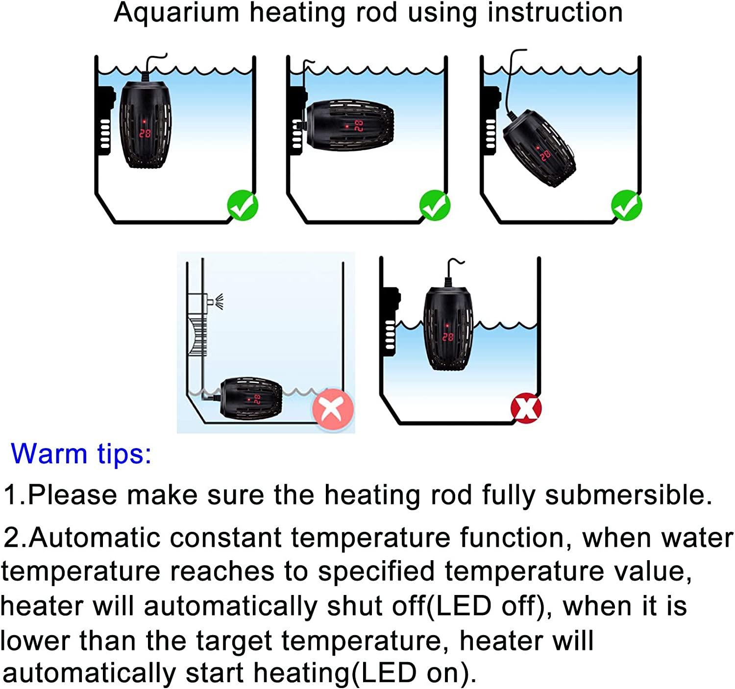 Aquarium Heater 100W 200W Fish Tank Submersible Heater Turtle Heat Rod