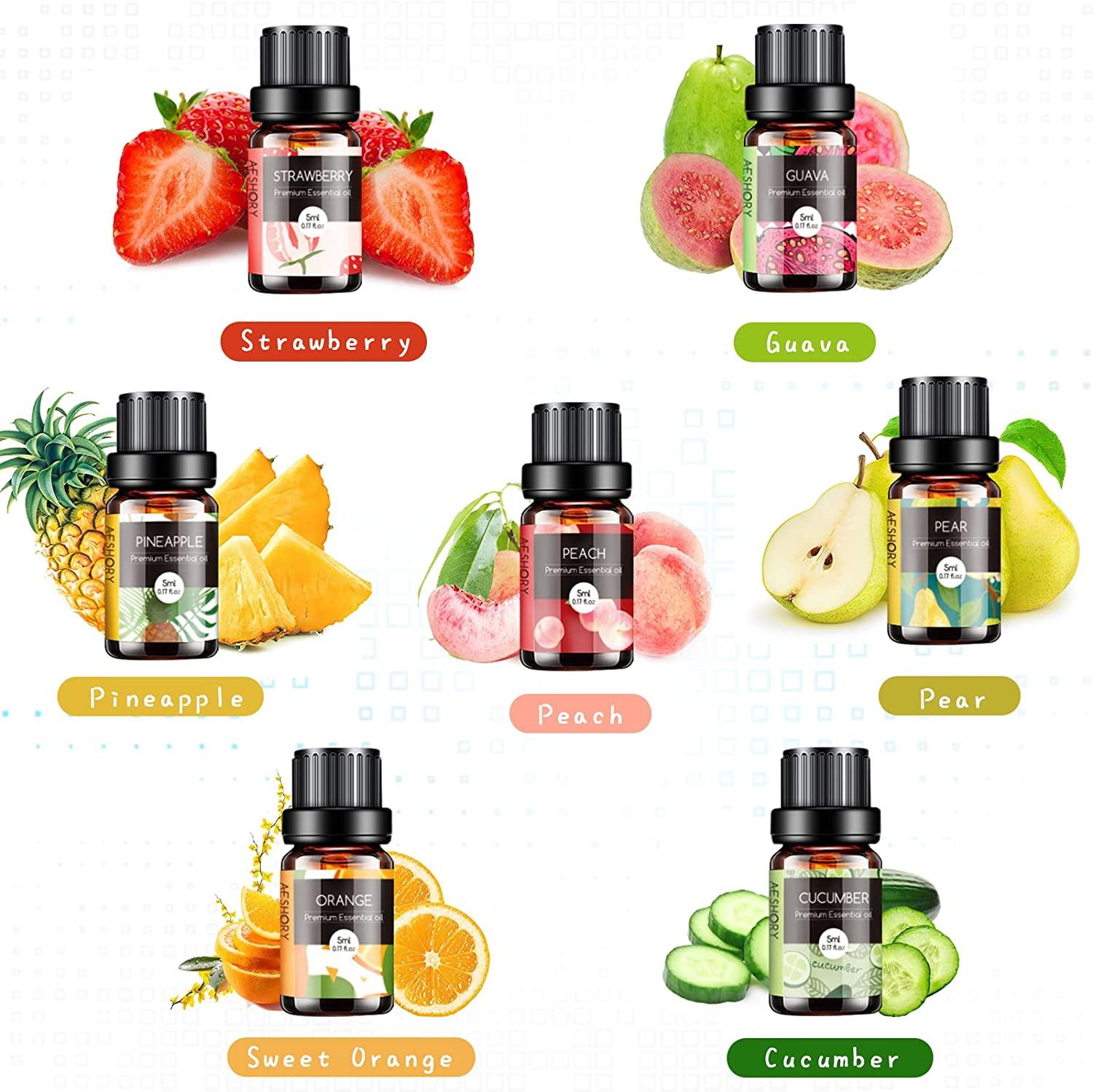 Fruity Essential Oils Set - 14x5ml Fragrance Oil for Diffusers, Candle  Making Includes Strawberry, Apple, Pineapple, Cucumber Melon, Cherry,  Mango, Lemon, and Orange Scented Aromatherapy Oils
