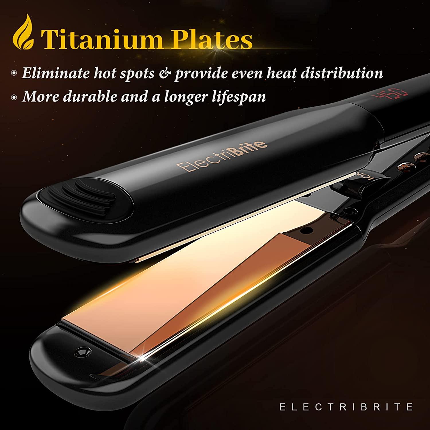 Hair Straightener, Flat Iron Titanium Straightening Iron  Inch Wide  Professional Salon with Ion 3D Floating Plates with 14 Levels Adjustable  Temperature, Suitable for All Hair Types (Black)