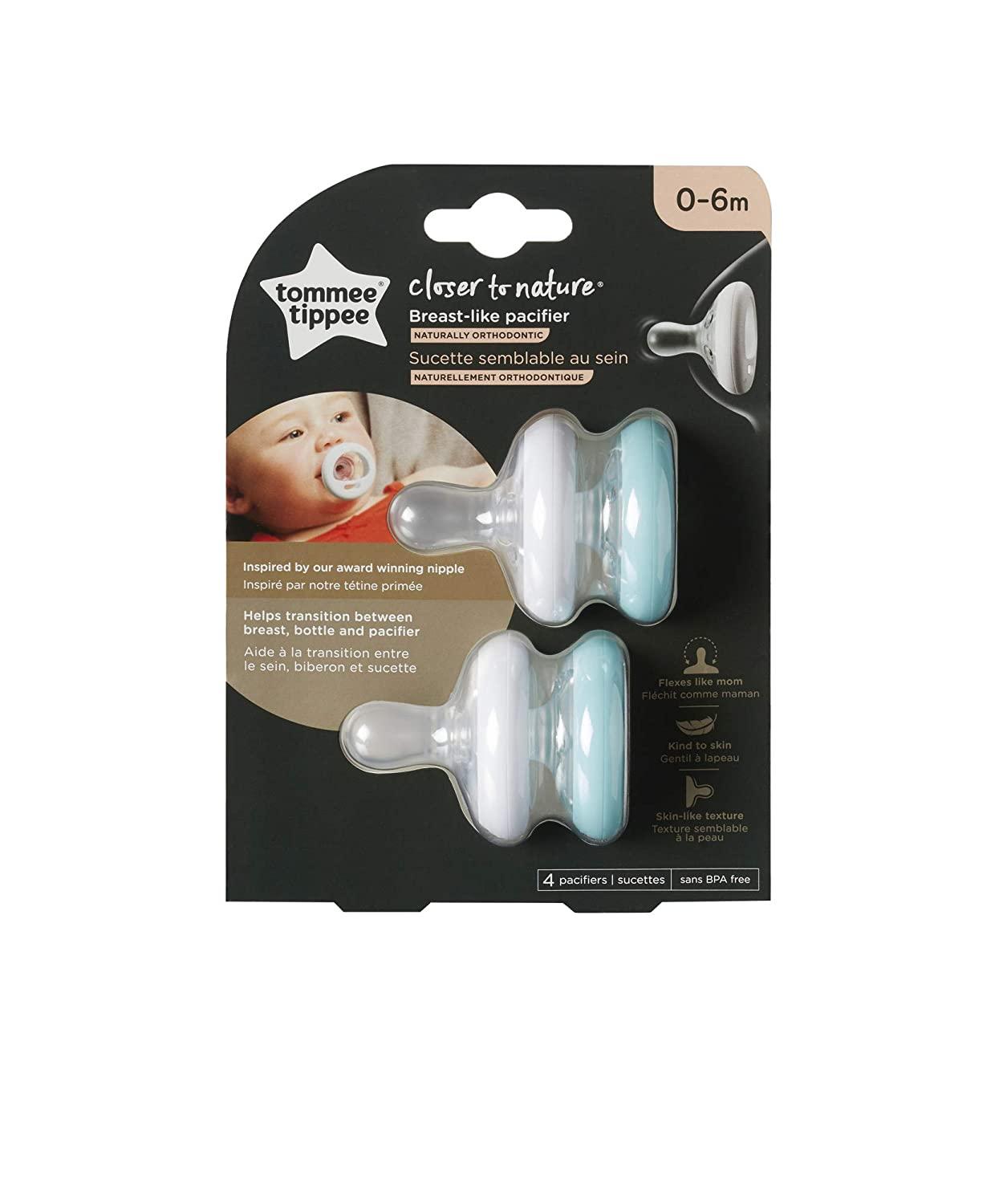 Tommee Tippee Breast-Like Pacifier (0-6 Months) - 4-Pack, BPA-Free, Skin-Feel Texture, Includes Sterilizer Box