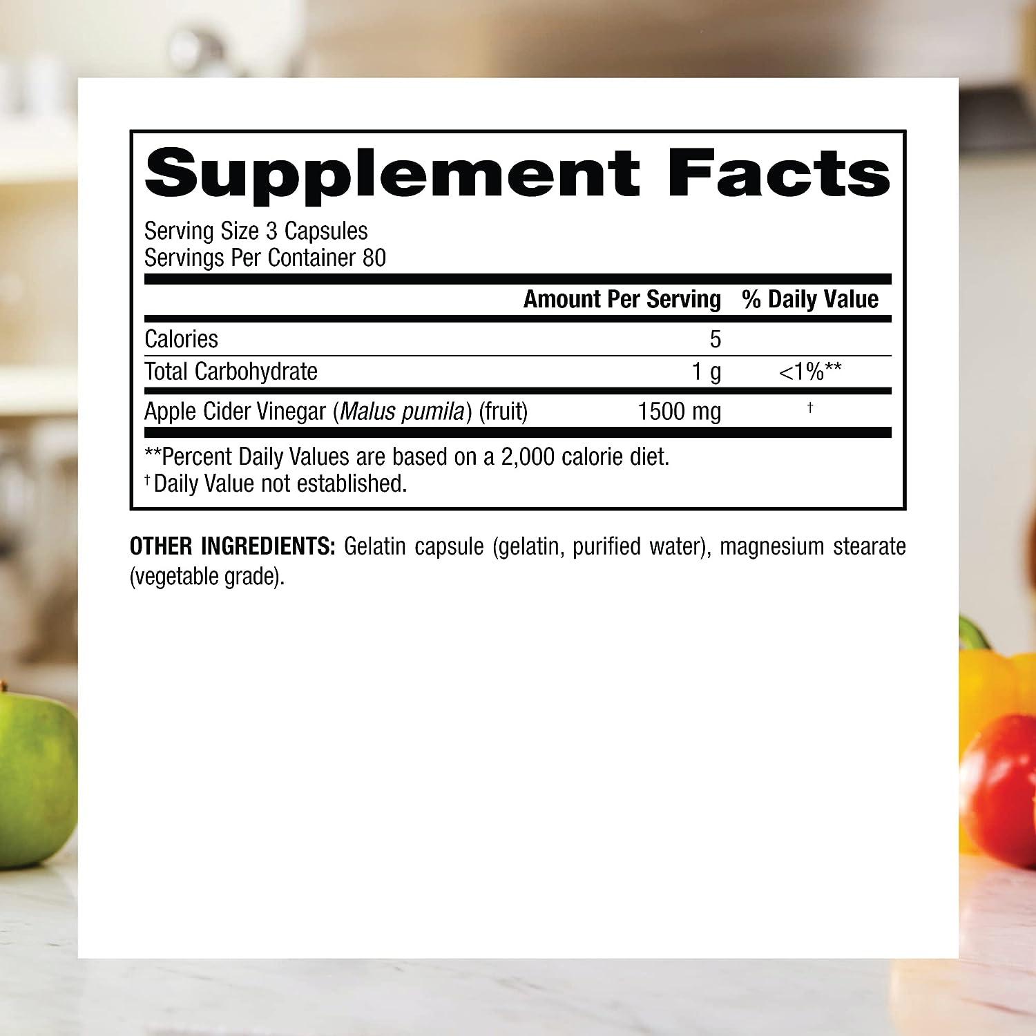 ber Naturals Apple Cider Vinegar Pills 1500mg, 240 Capsules High Potency for Digestion