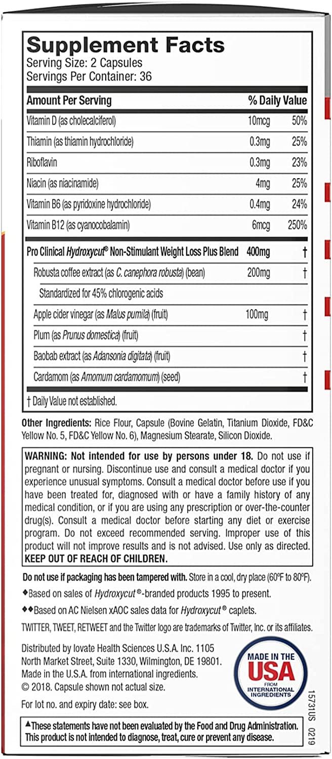 Hydroxycut Pro Clinical NonStimulant Capsules 72 Rapid Release for Weight Management