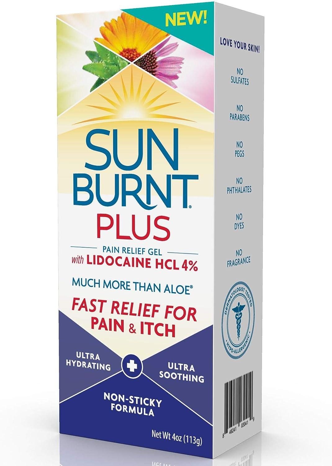 Sunburnt Plus AfterSun Gel 4oz with Lidocaine Soothes and Relieves