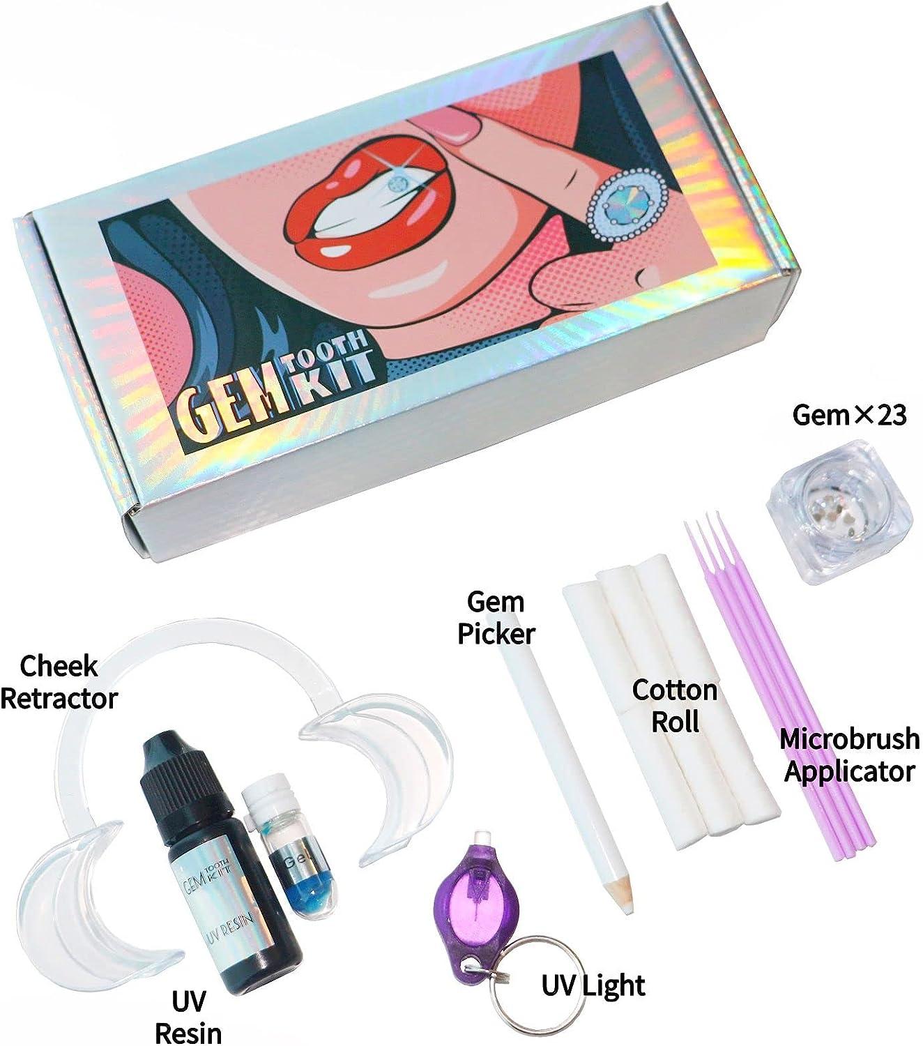  Tooth Gem Kit - Professional Tooth Gem Kit - Bundle Set with  Glue kit, Cheek retractor, Dental cotton Roll - Microbrush - Teeth Jewelry  - USA (PRO - BUNDLE SET) : Beauty & Personal Care
