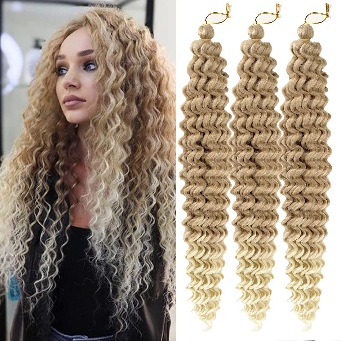 allgro 22 Inch Ocean Wave Crochet Hair 3 packs Wave Deep Twist Braiding Hair  Deep Ripple Crochet Synthetic Braids Hair Extension (22inch, 27/613#) 22  Inch 27/613#