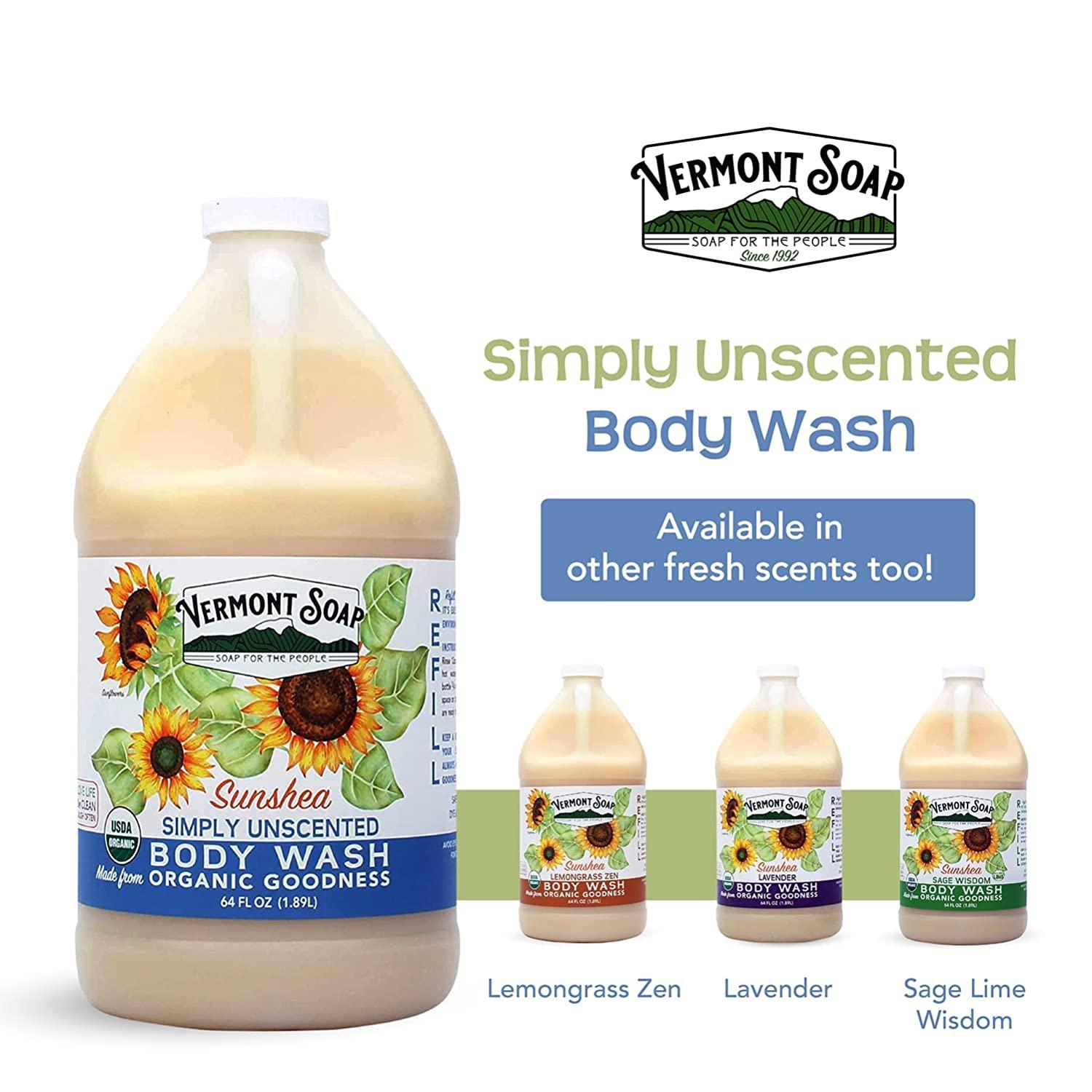 Vermont Soap Body Wash, Natural Body Wash with Shea Butter, Mild Gel