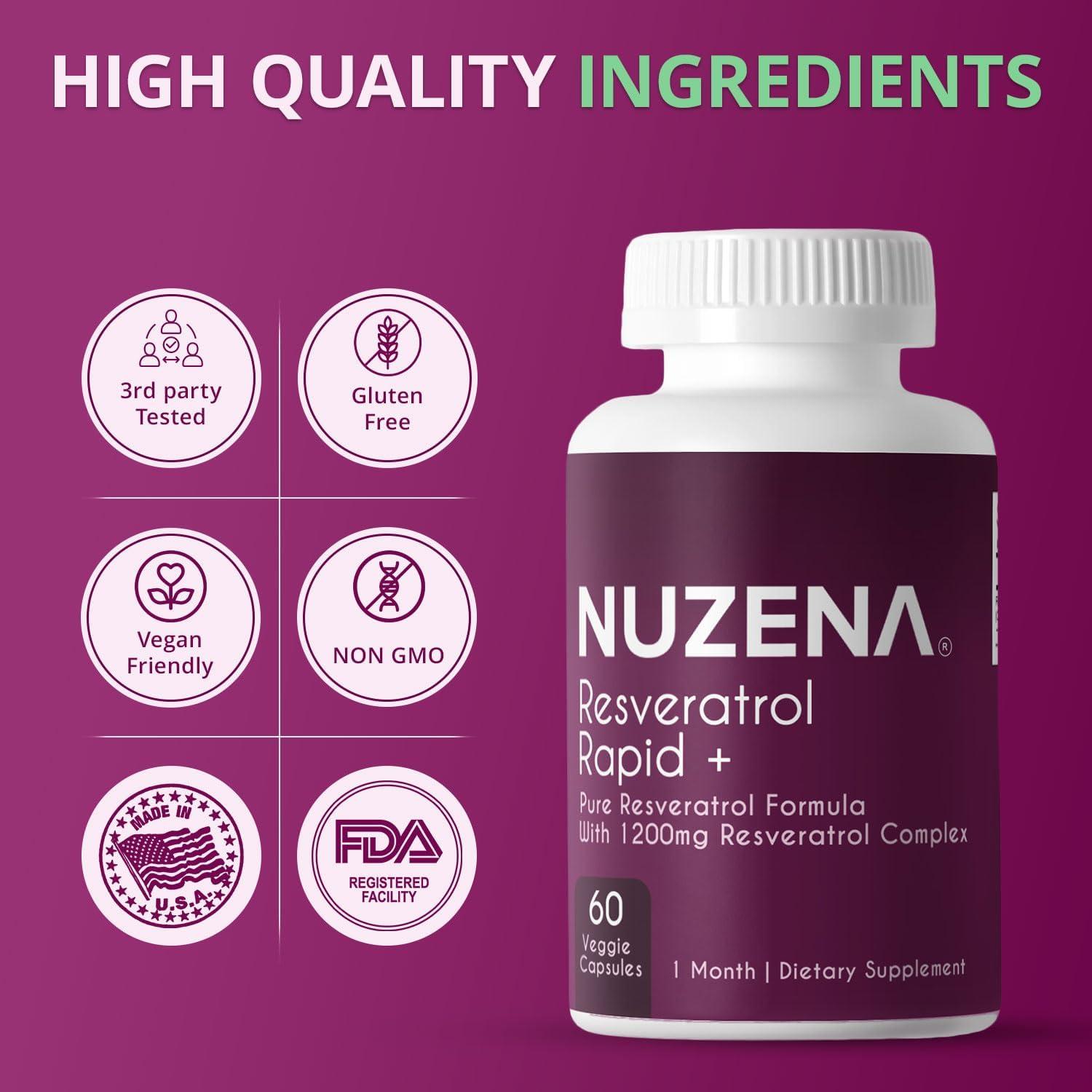 Nuzena 1200mg Resveratrol Supplement Capsules Made in USA Immune