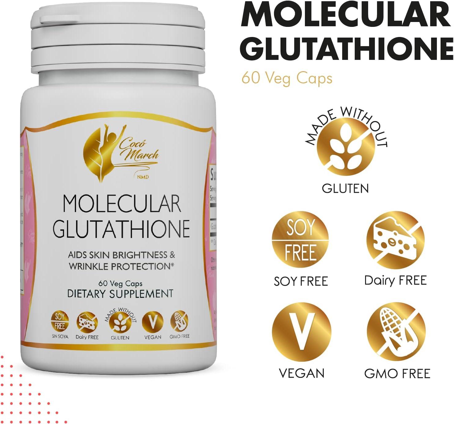 glutathione coco march Coco March Molecular Glutathione - Potent Vegan Skin Antioxidant 500mg 60  Veg Caps - Gluten Free Soy Free Dairy Free GMO Free | Buy Now with Express  International Delivery