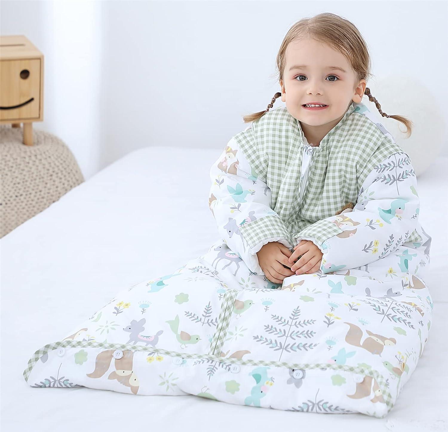 Chilsuessy Toddler Sleeping Bag 2.5 Tog Dream Forest 120cm Winter Wearable Blanket for Kids Adjustable Length Removable Sleeves Boys Girls 3 6 Years