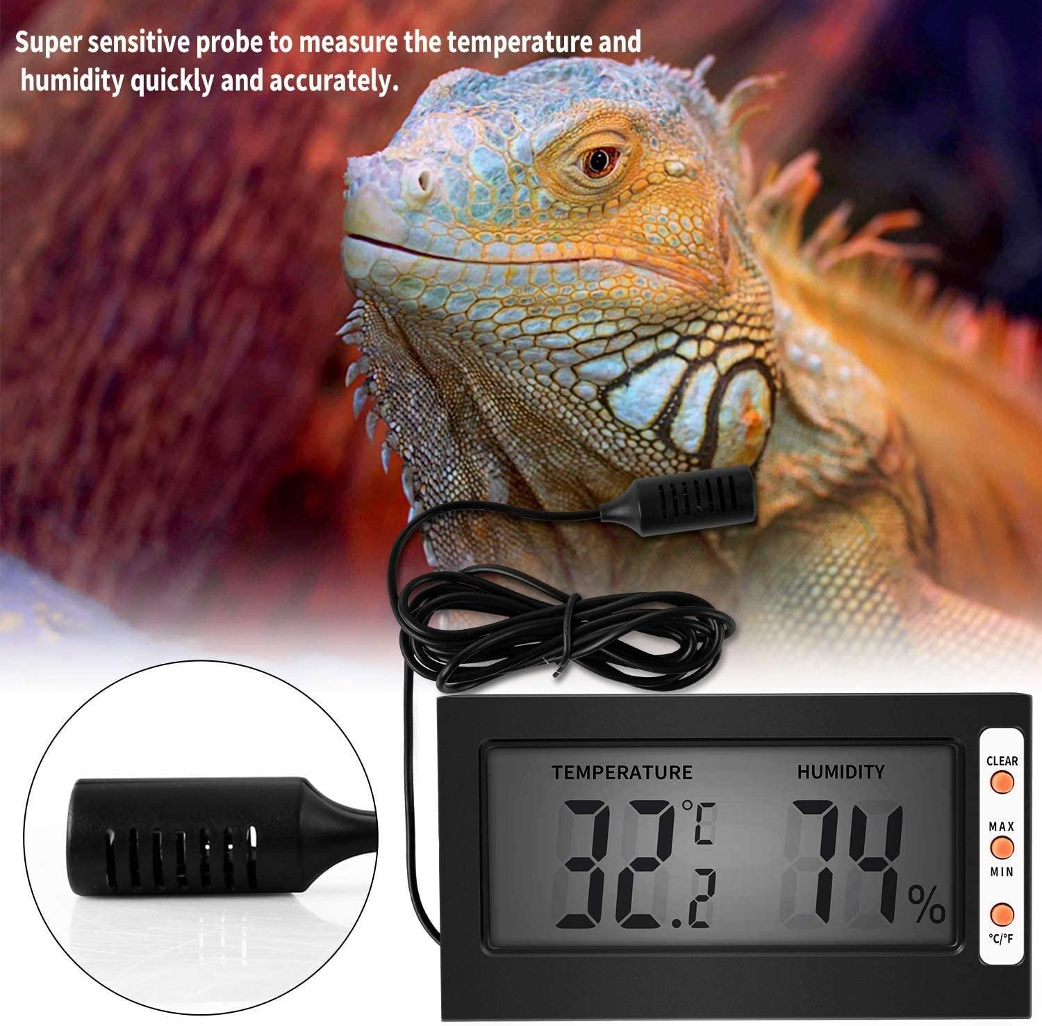 Reptile Thermometer Hygrometer LCD Digital Humidity Gauge, worked with  Reptile Heat Pad to Monitor Temperature & Humidity in Reptile Terrarium,  Perfect for Turtle/Snake/Lizard/Frog/Spider/Plant Box 