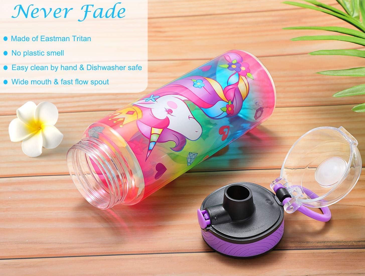 Cute Water Bottle for School Kids Girls, BPA FREE Tritan & Leak Proof &  Easy Clean & Carry Handle, 23oz/ 680ml - Flamingo