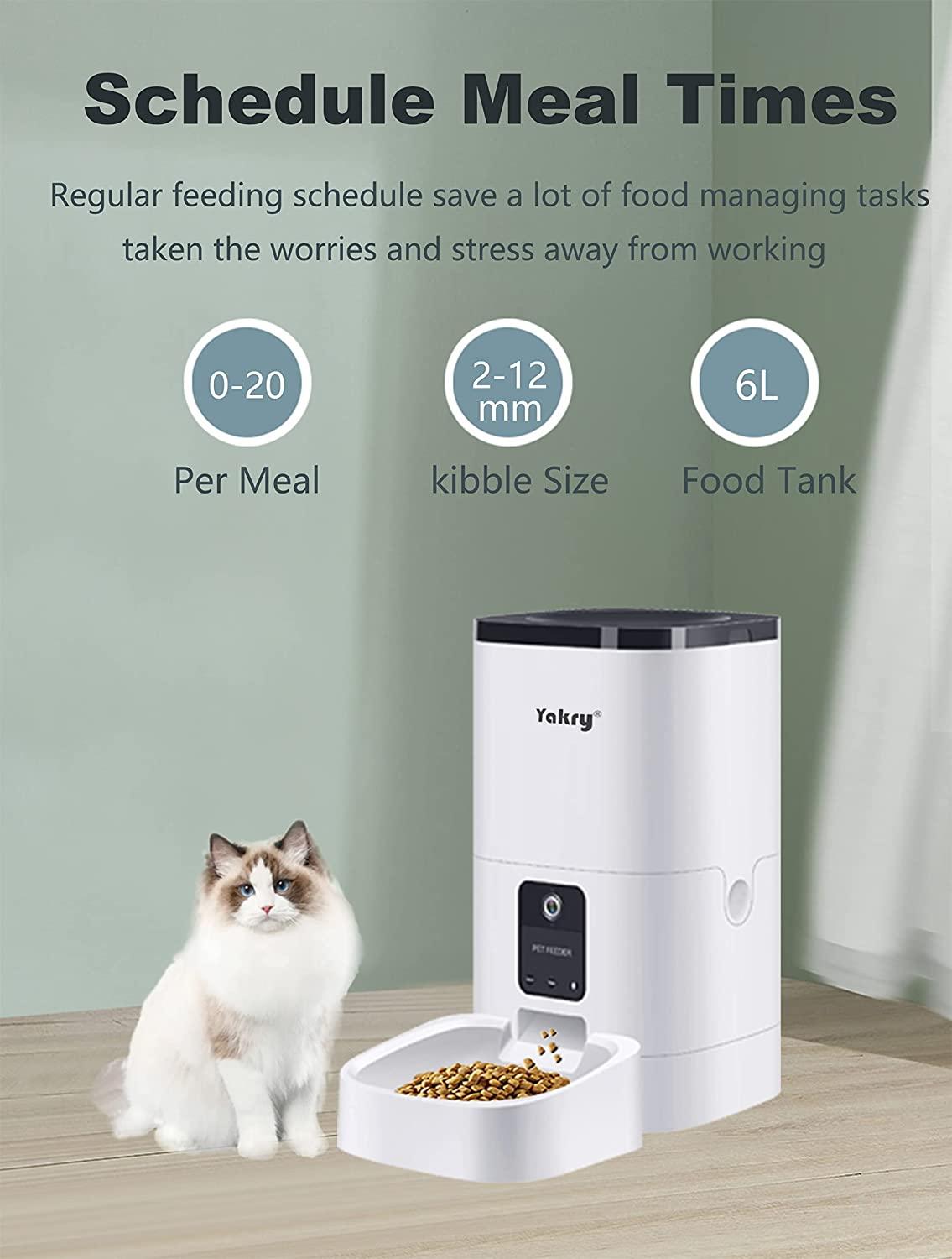 Automatic Cat Feeders 6L Smart Dog Feeder,Timer Voice and Video Recording  HD 1080P Camera Night Vision WiFi Enabled App for iPhone and Android Yakry  C2