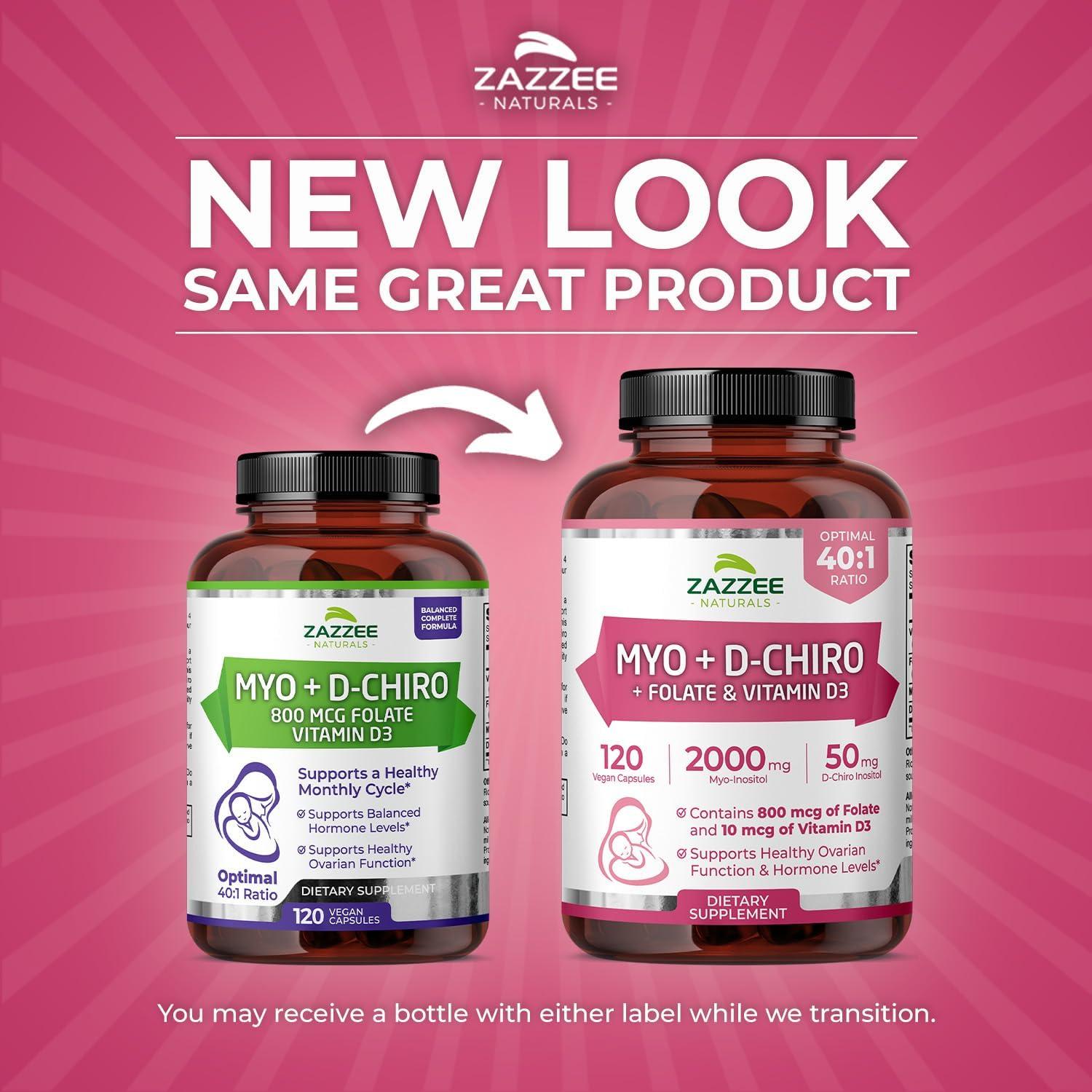 Zazzee Myo-Inositol + D-Chiro + Vitex Capsules - 120 Vegan, Non