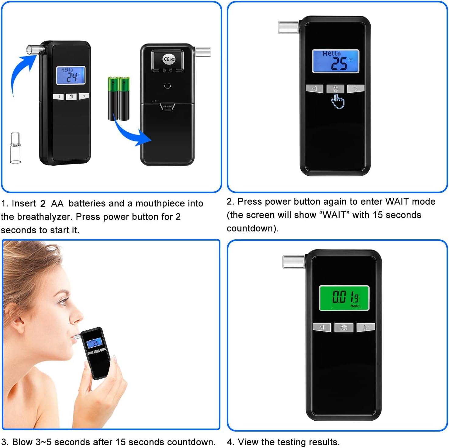 Breathalyzer & 10 Mouthpieces, Accurate Portable Handheld breathalyzer