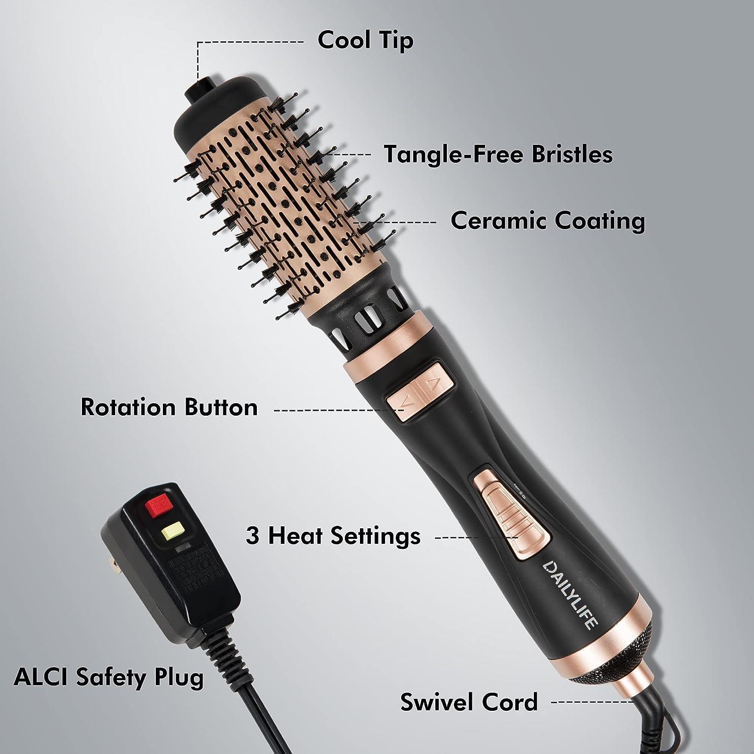 DAILYLIFE Rotating Hair Dryer Brush With 2 Brushes - 4-in-1 Hot Air Styler For Drying, Curling, Straightening - Black & Gold | Buy Now With Express International Delivery - View #11