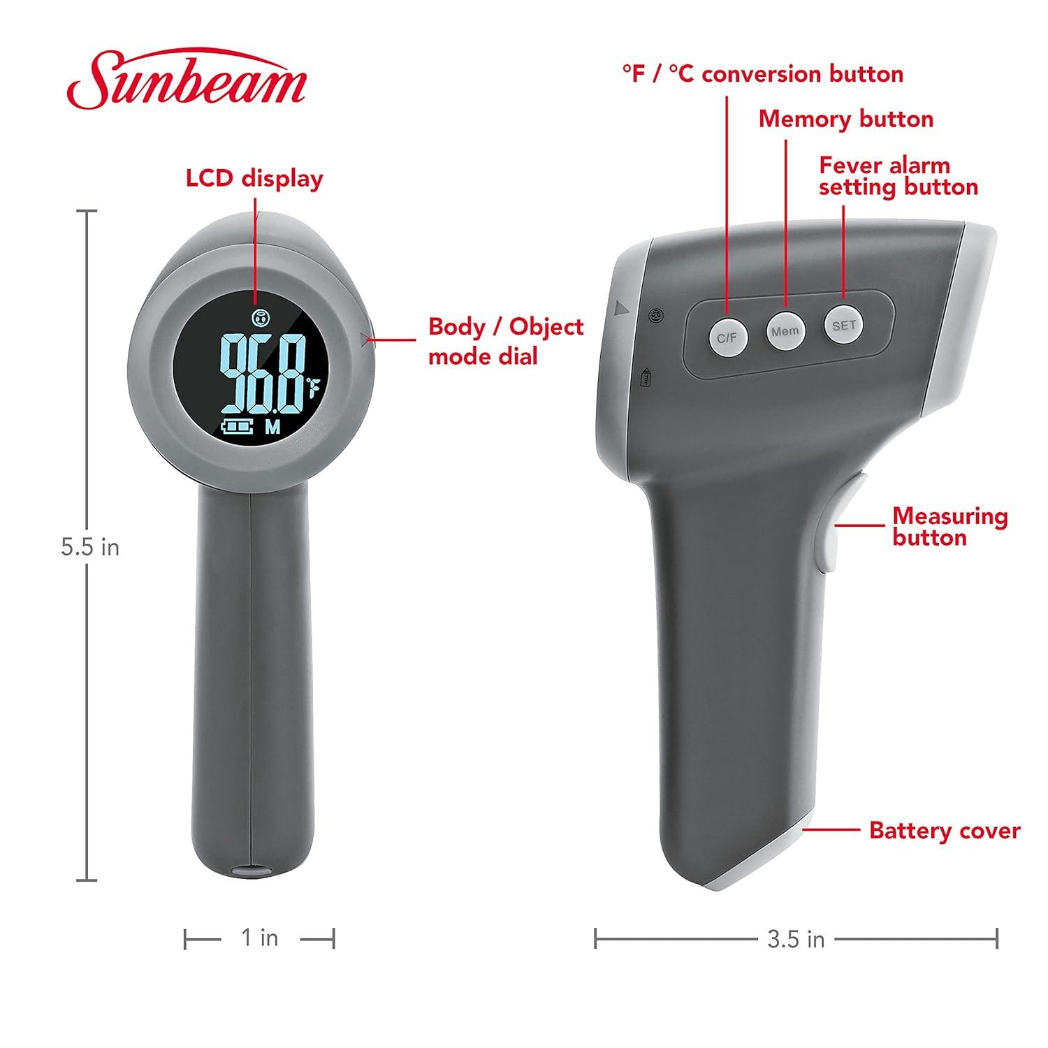Sunbeam Touchless Digital Infrared Forehead Thermometer Body and Object