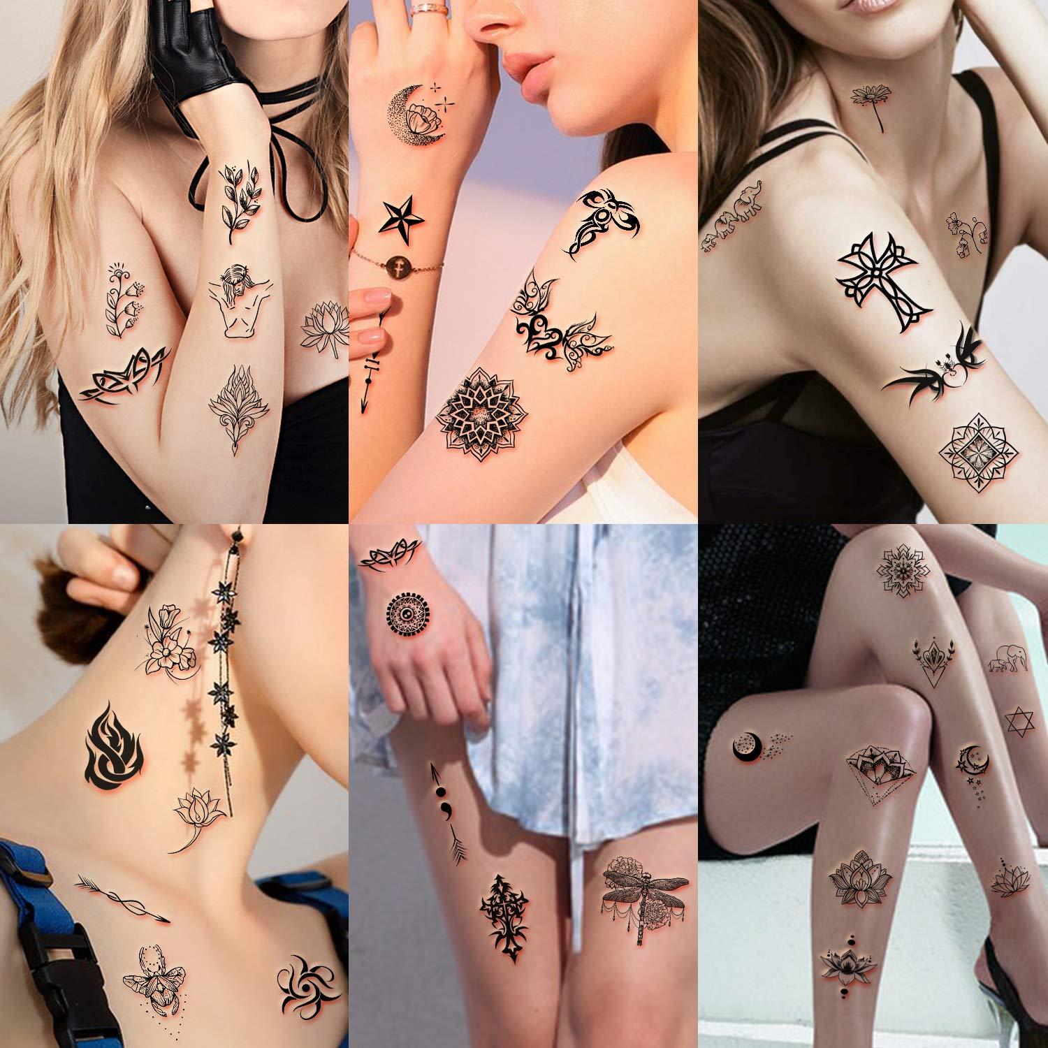 Cute Small Black Letter Temporary Tattoos For Women Men Kids Tribal Kit  Stars Moon Fake Tattoo Stickers Crown Cross Tatoos Totem - Temporary Tattoos  - AliExpress