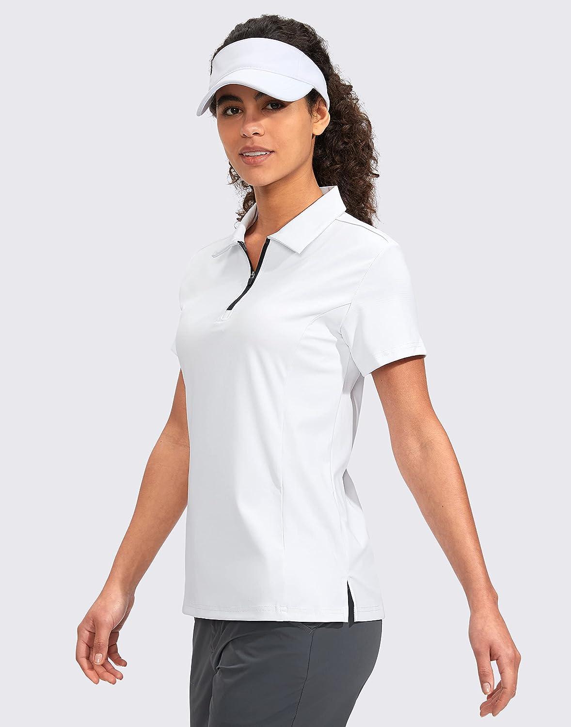 Viodia Women's Golf Shirt Short Sleeve with Zip Up Quick Dry Stretch Tennis  Collared Polo Shirts for Women Golf Clothes Large White