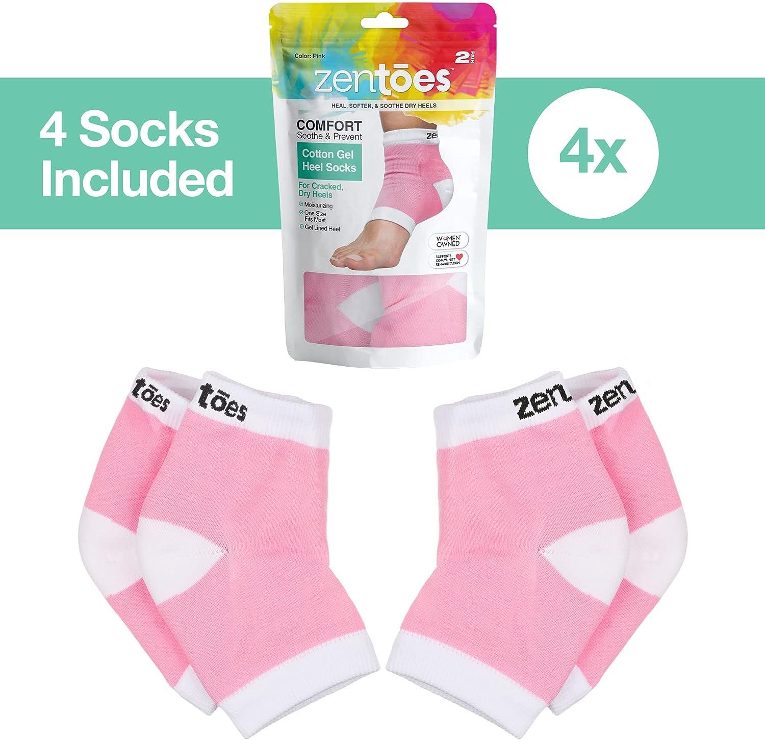ZenToes Moisturizing Heel Socks 2 Pairs Gel Lined Toeless Spa Socks to