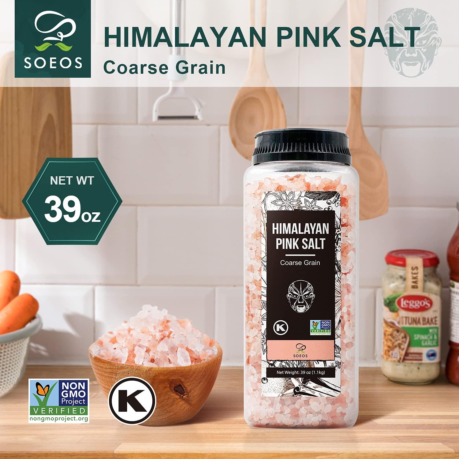 Premium Soeos Himalayan Pink Salt 39oz NonGMO, Kosher, Course Grain
