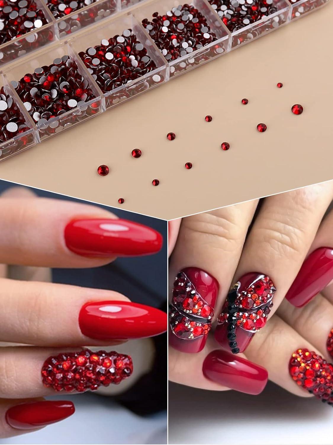 Glamorous Red 3D Crystal Nails
