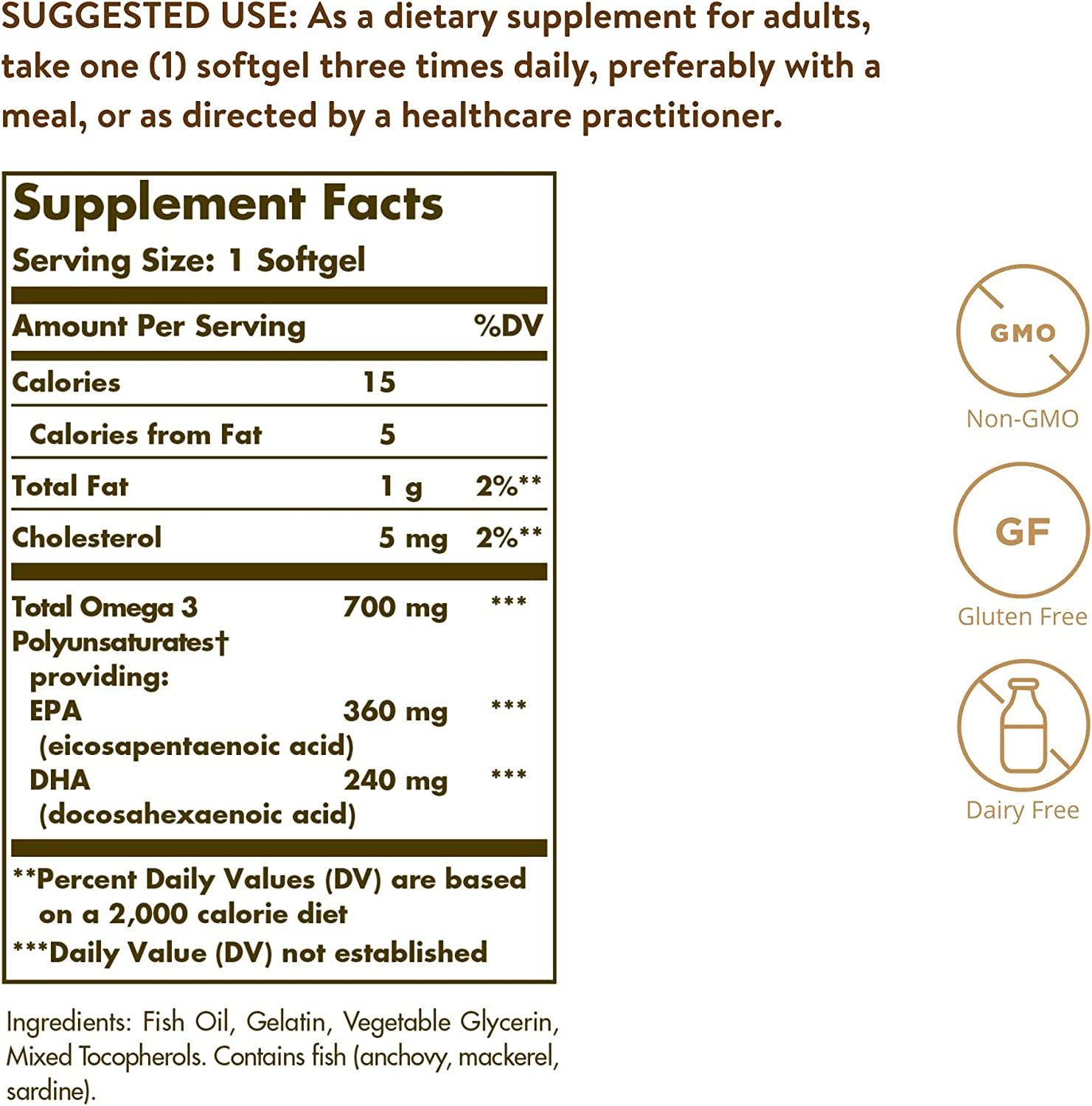 Solgar Omega-3 EPA & DHA Double Strength 700 mg 120 Softgels