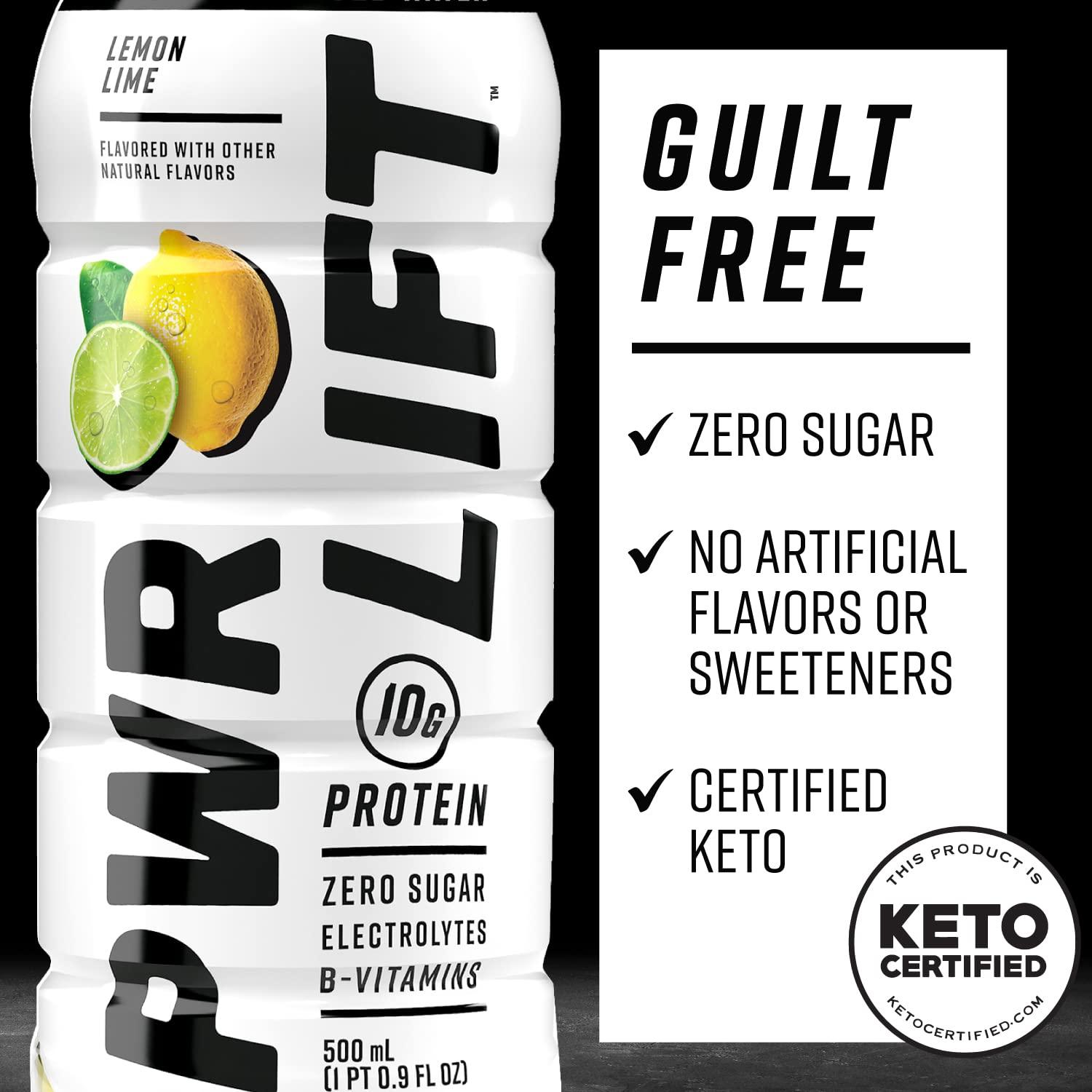 Whey Protein Water Sports Drink by PWR LIFT Lemon Lime Keto, Vitamin B, Electrolytes, Zero