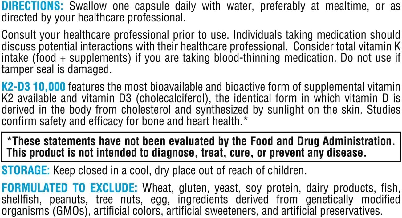 XYMOGEN K2D3 10000 Bioavailable Vitamin D3 K2 Supplement for Heart