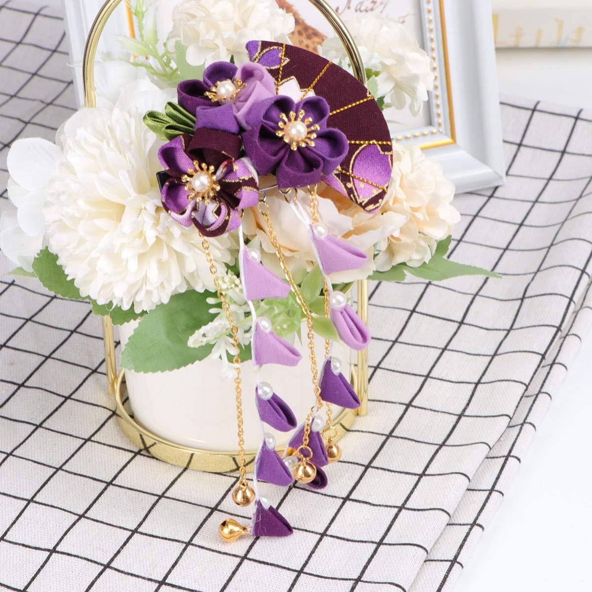 FRCOLOR Japanese Kimono Flower Hair Clips - Purple Bridal Kanzashi