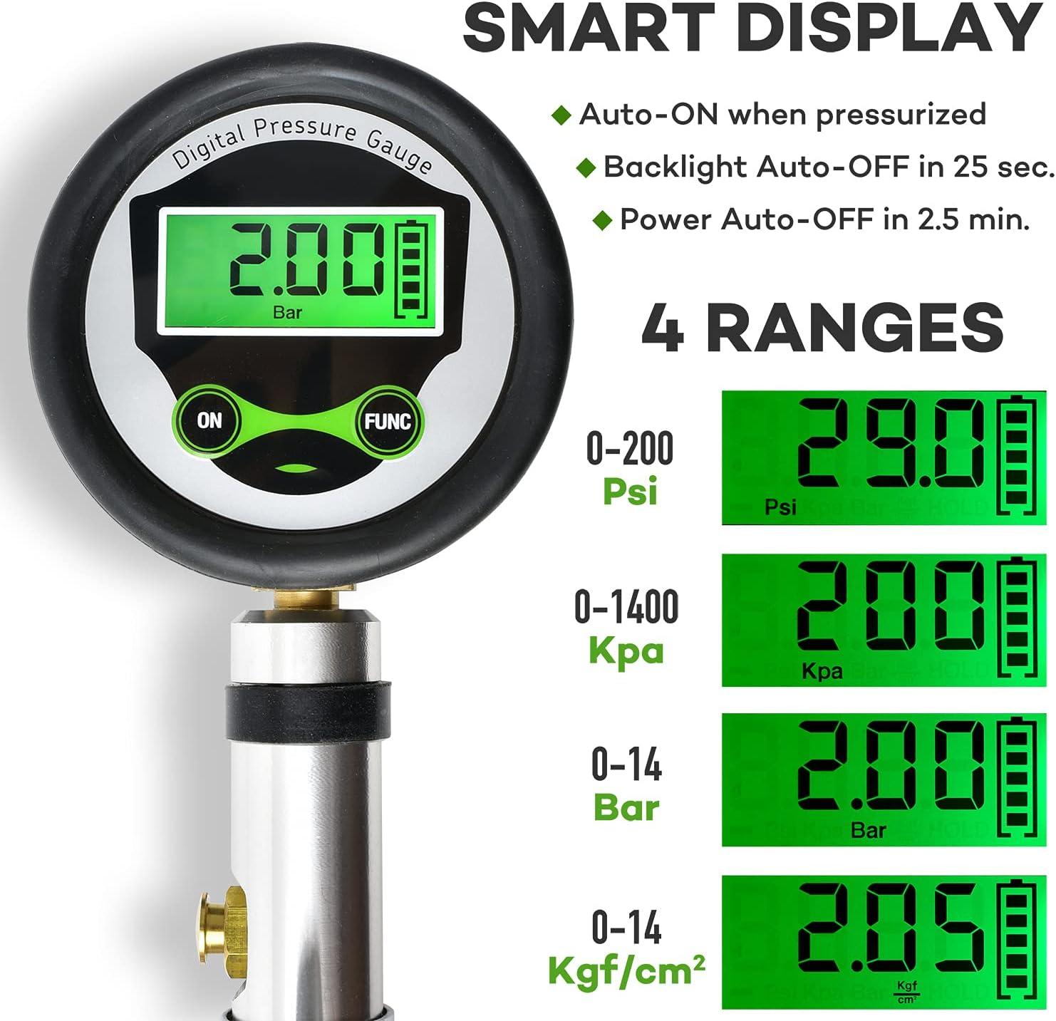 Digital Bicycle Tire Inflator Gauge AutoSelect Presta & Schrader