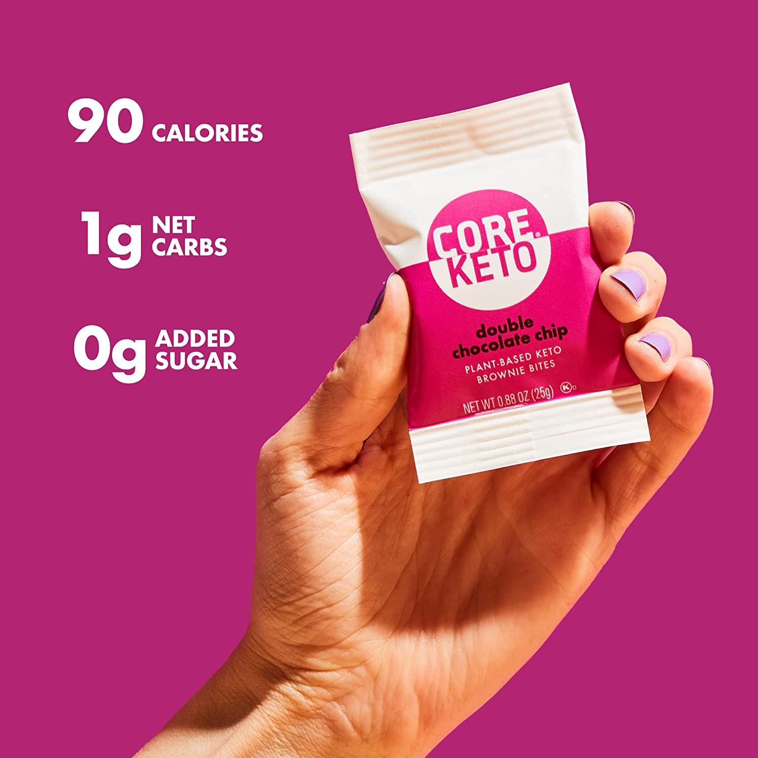 CORE Keto Brownie Bites PlantBased, Low Carb Double Chocolate Chip Brownies 1g Net Carb