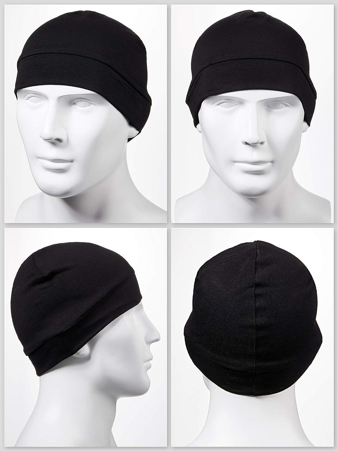 Syhood 4 Pieces Men Skull Caps Soft Cotton Beanie Sleep Hats Stretchy Helmet  Liner Multifunctional Headwear for Men Women Black, Gray, Army Green, Navy  Blue Solid Style